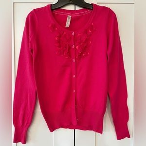 Women Cherokee Button Down Long Sleeve Cardigan Pink 100% Cotton Girls XL 14/16